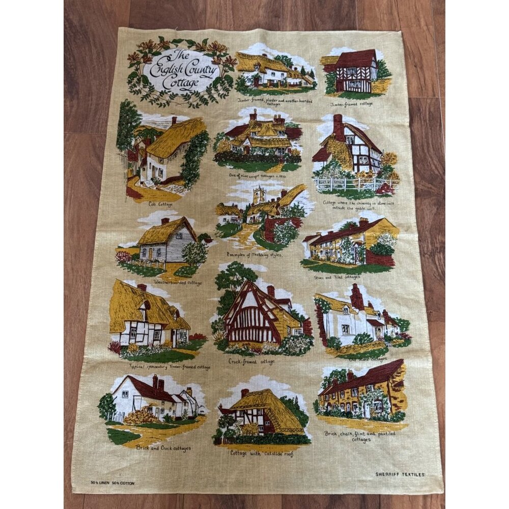 Vintage Sheriff Textiles English Country Cottage Tea Towel 50% Linen 50% Cotton